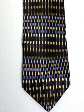 GIORGIO BRUTINI  Art Deco 100% Silk Necktie Black, Gold, Blue 4x60 BEAUTIFUL